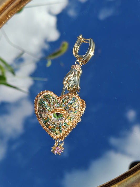 Metal Green Heart Earrings