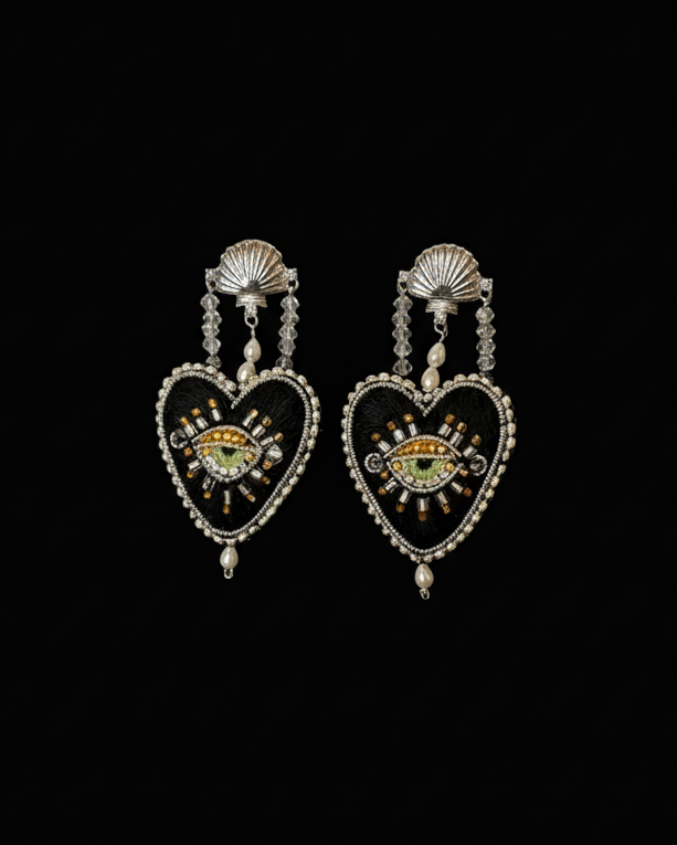 Charcoal Black Heart Earrings