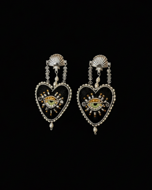 Charcoal Black Heart Earrings