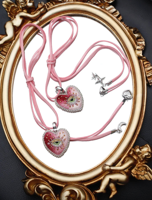 Ambre Pink Purple Heart Necklace