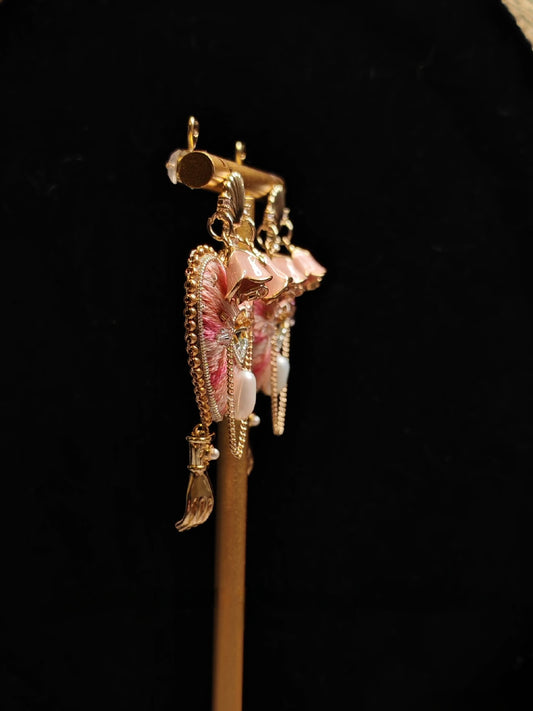 Rose Pink Heart Earrings (Pearl Editon)