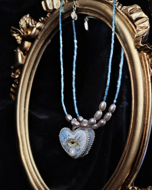Gradient Lake Blue Heart Necklace