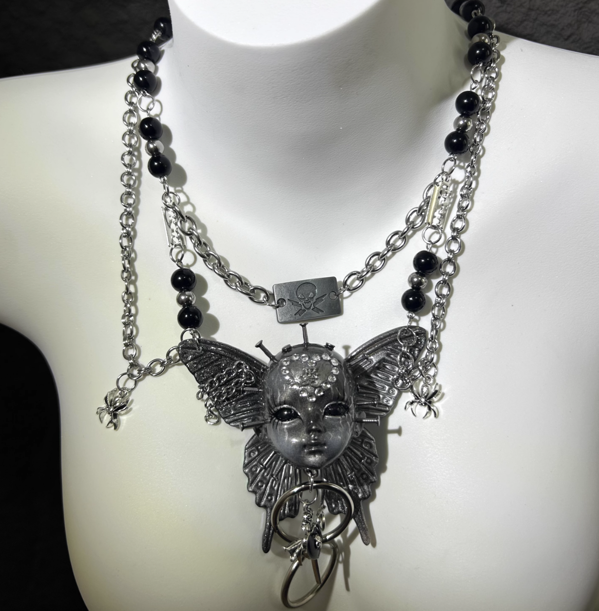 Metallic Butterfly Doll Head Necklace