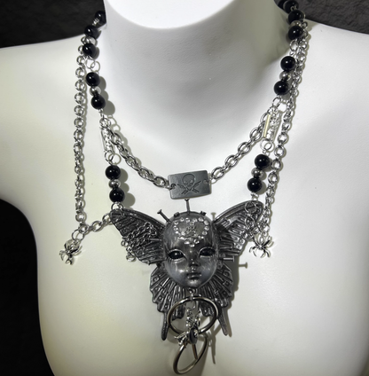 Metallic Butterfly Doll Head Necklace