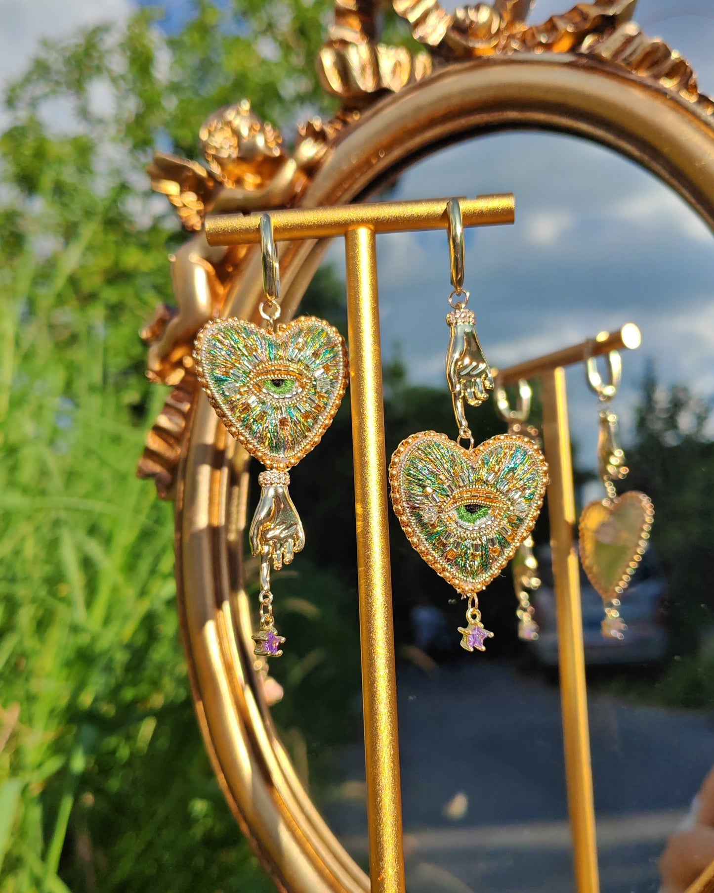 Metal Green Heart Earrings