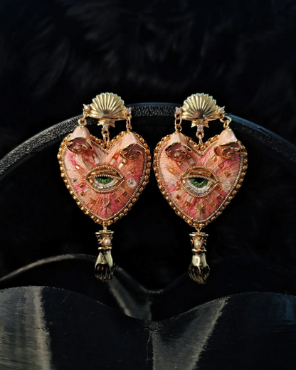 Rose Pink Heart Earrings (Pearl Editon)