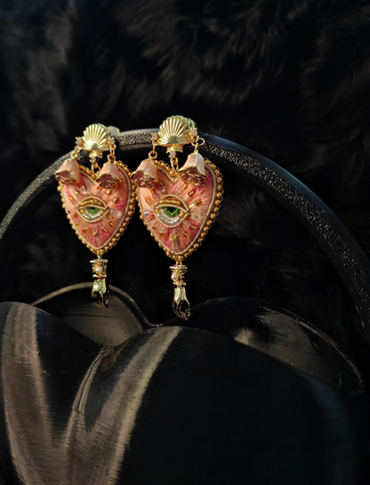 Rose Pink Heart Earrings (Pearl Editon)