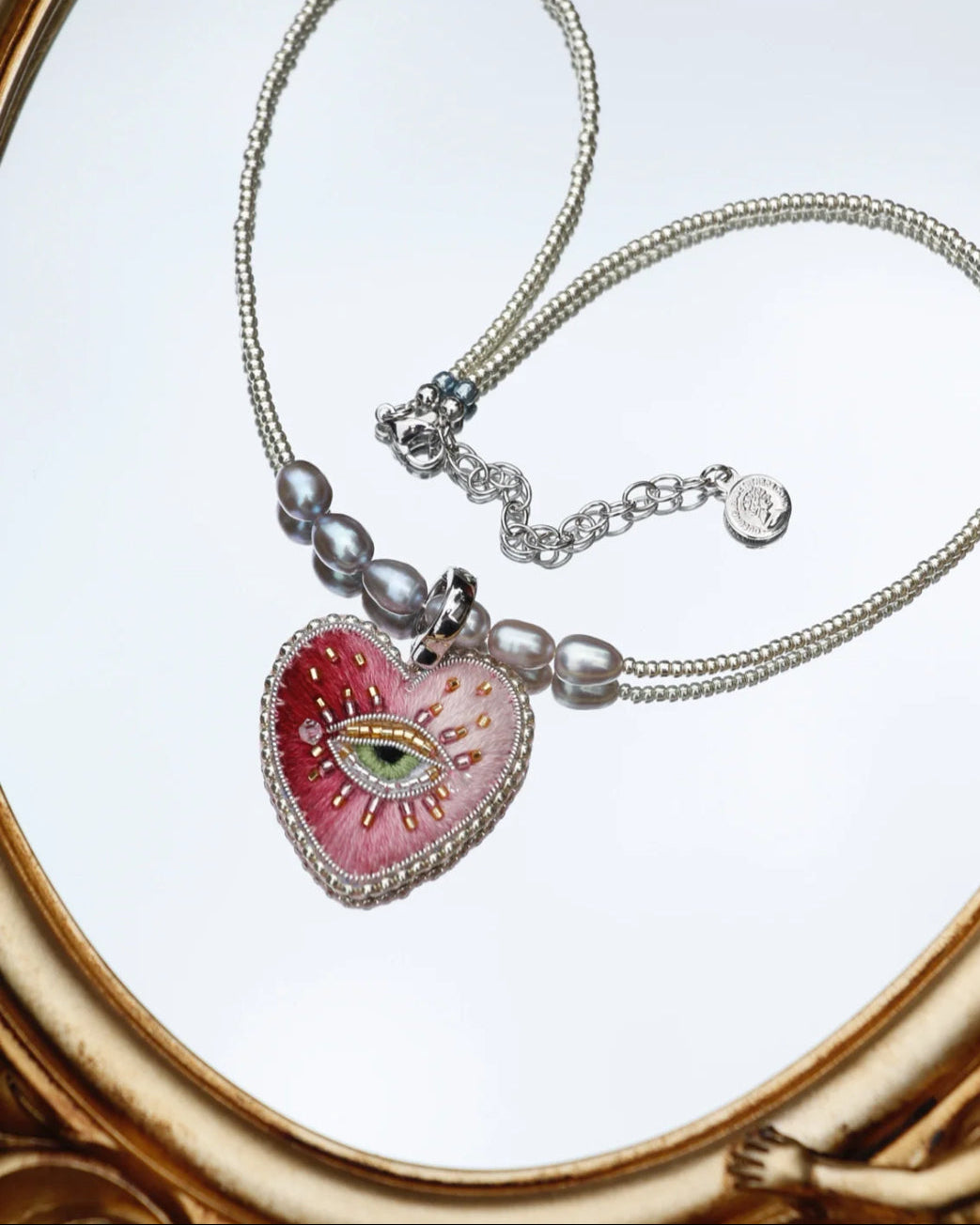 Ambre Pink Purple Heart Necklace