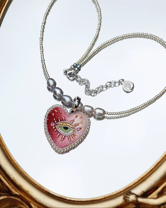 Ambre Pink Purple Heart Necklace