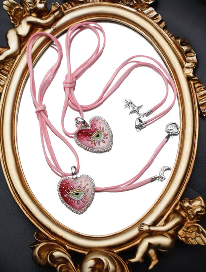 Ambre Pink Purple Heart Necklace