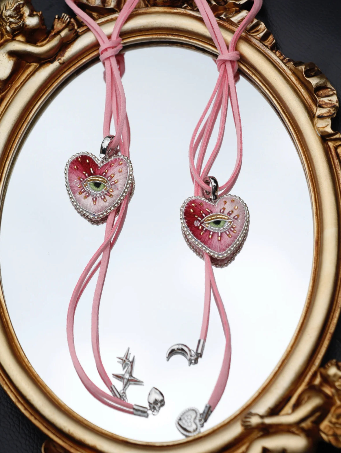 Ambre Pink Purple Heart Necklace