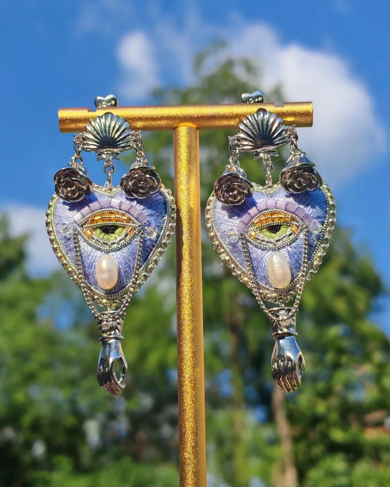 Light Purple Rose Heart Earrings