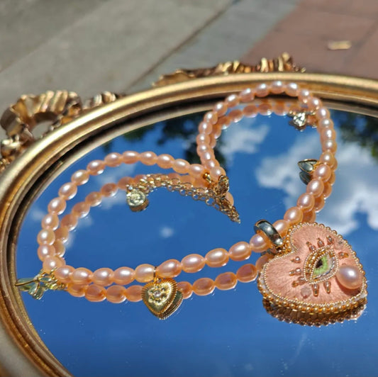 Light Pink Pearl Heart Necklace