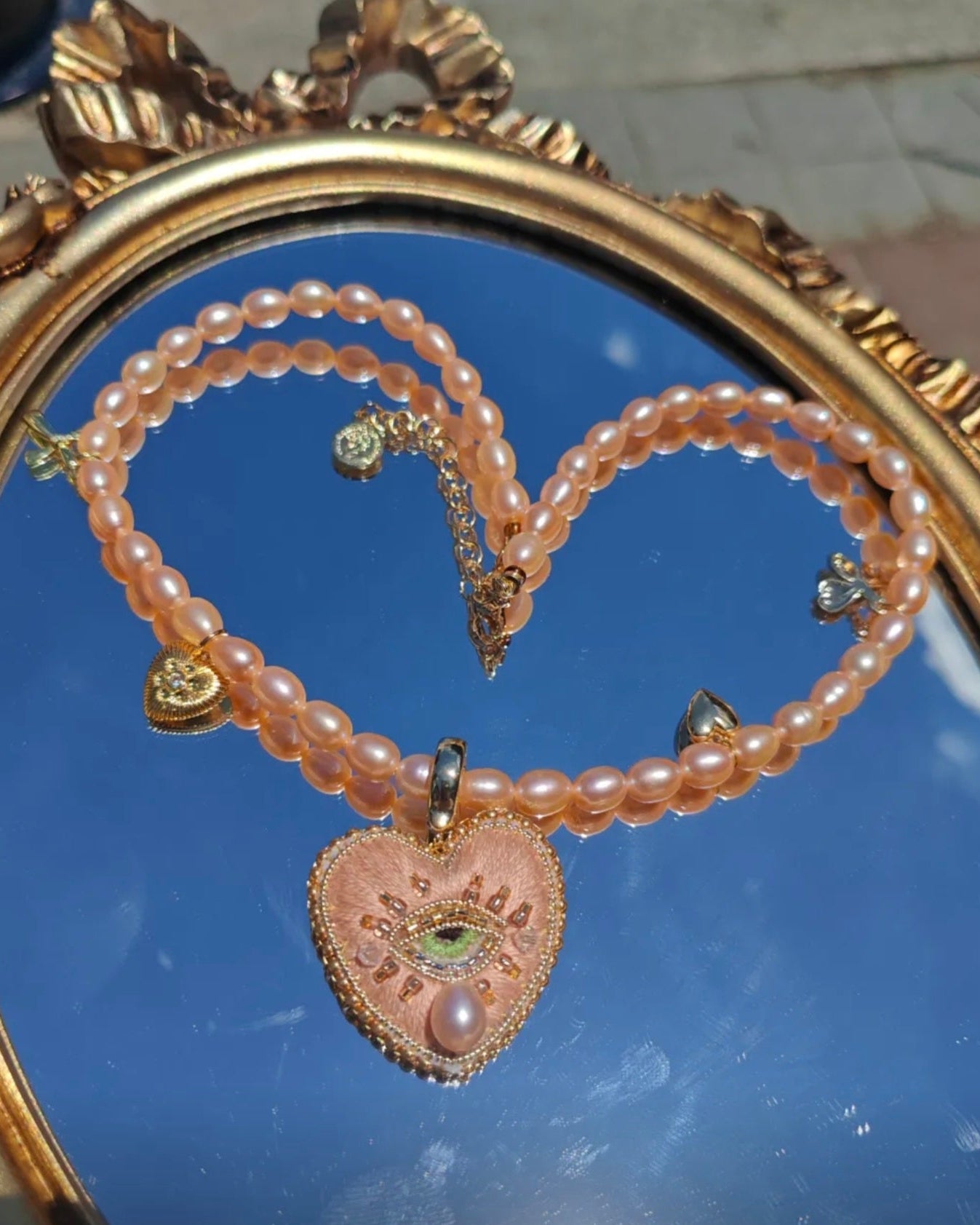 Light Pink Pearl Heart Necklace