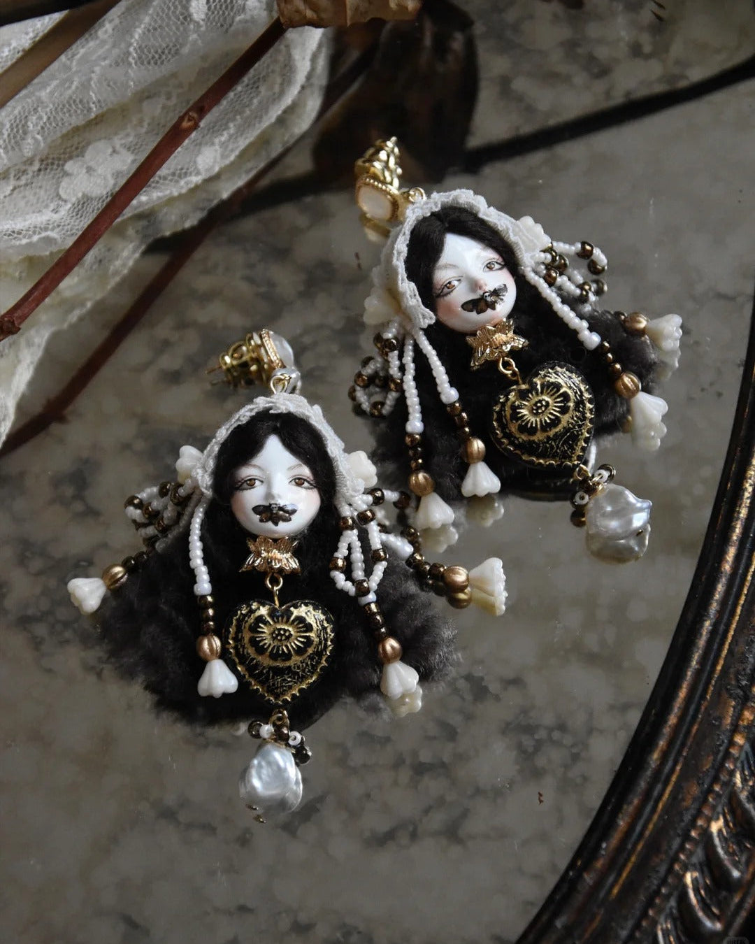 Handcraft Black Silent Lolita Earrings