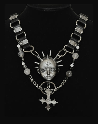 Silver Nail Doll Head Choker