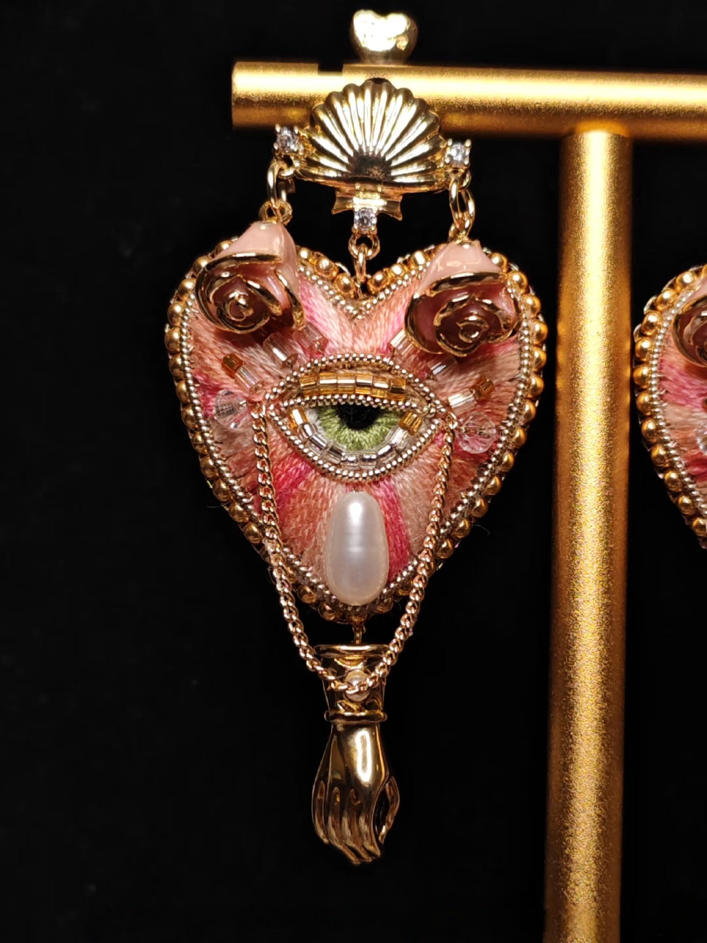 Rose Pink Heart Earrings (Pearl Editon)