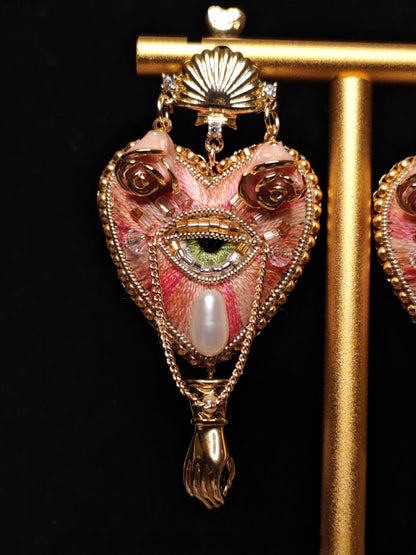 Rose Pink Heart Earrings (Pearl Editon)
