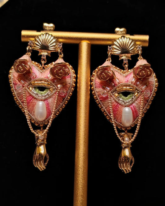 Rose Pink Heart Earrings (Pearl Editon)